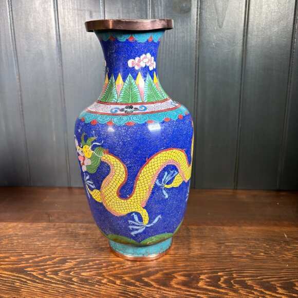 Large Vintage Cloisonne Dragon Vase 10" Copper Enamel Asian Decor Chinese Style - Picture 6 of 17